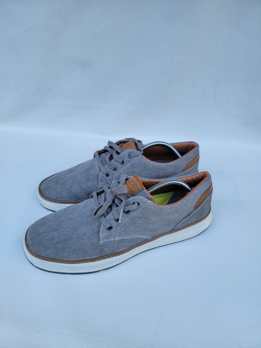 Skechers Men's Gray Canvas Lace-Up Sneakers with Tan Accents